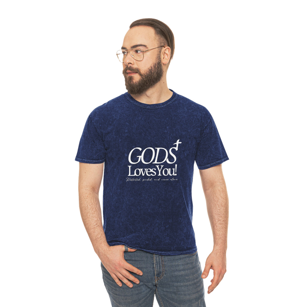 Unisex God Loves You Mineral-Wash Tee — Christian Faith Graphic T-Shirt
