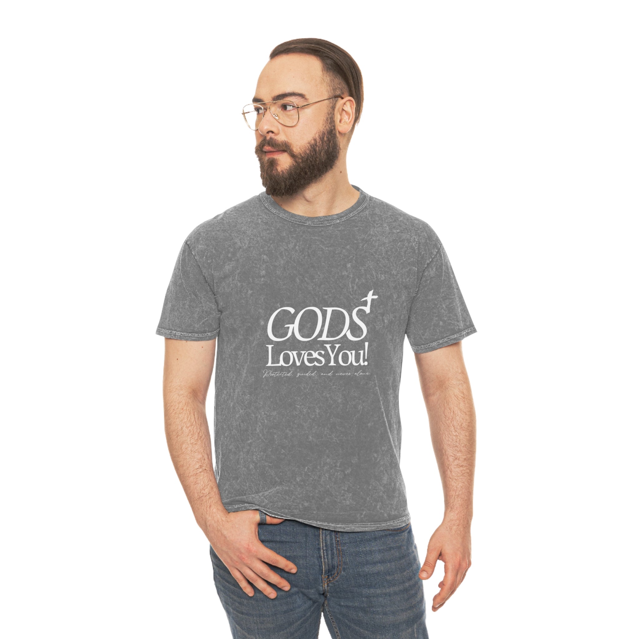 Unisex God Loves You Mineral-Wash Tee — Christian Faith Graphic T-Shirt