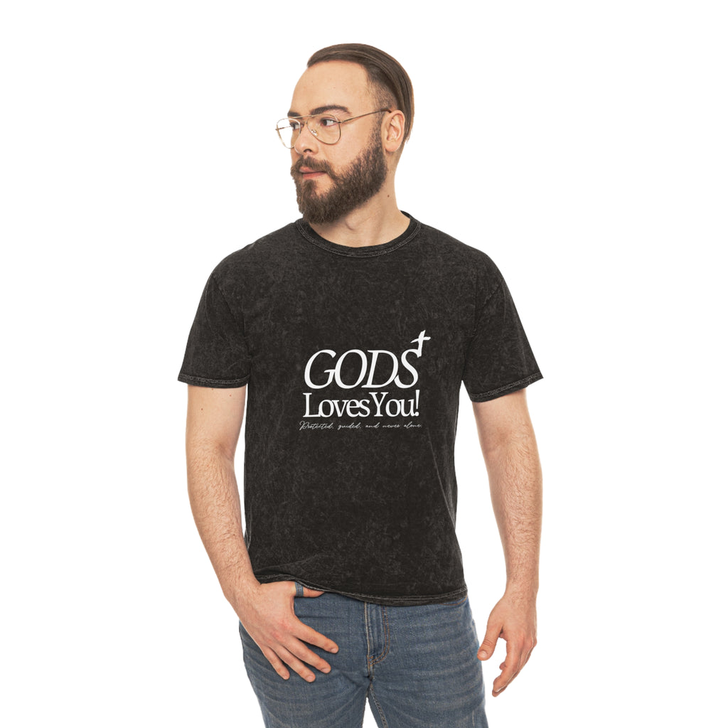 Unisex God Loves You Mineral-Wash Tee — Christian Faith Graphic T-Shirt
