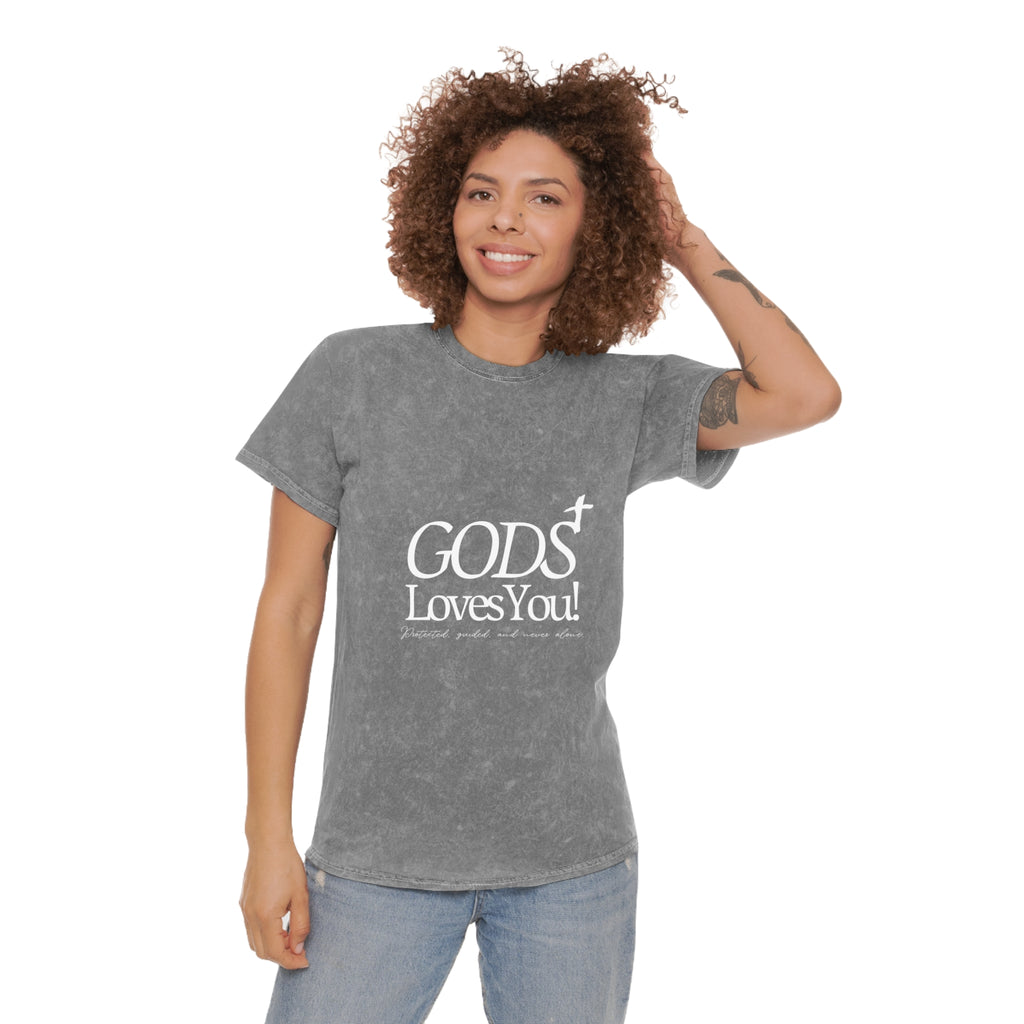 Unisex God Loves You Mineral-Wash Tee — Christian Faith Graphic T-Shirt