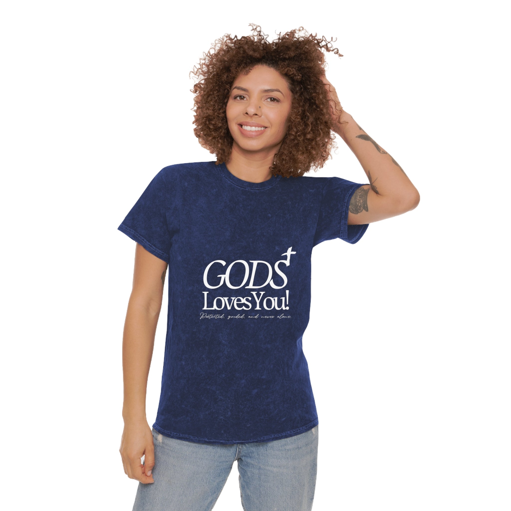 Unisex God Loves You Mineral-Wash Tee — Christian Faith Graphic T-Shirt